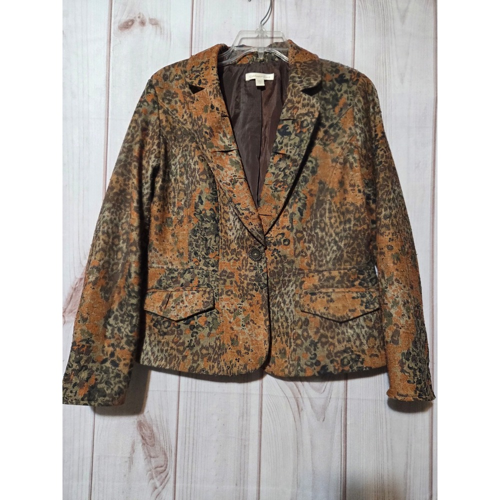 Coldwater Creek Women Animal Print Tapestry Blazer Jacket Orange Brown Size 12